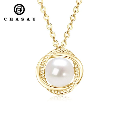 Interlocking Rings AAA Freshwater Pearl Pendant Necklace
