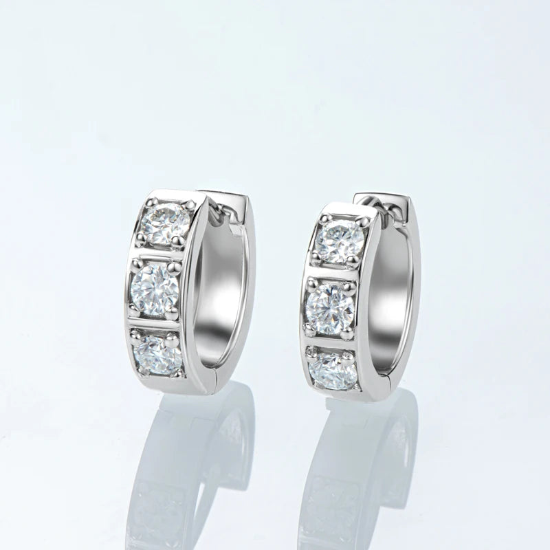 Moissanite Three Stone Huggie Hoop Earrings