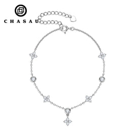 Claw Set Moissanite Clover Bracelet in Sterling Silver