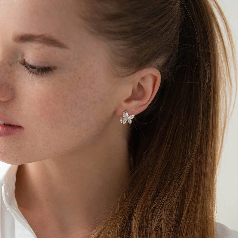 Moissanite Pavé Butterfly Huggie Hoop Earrings