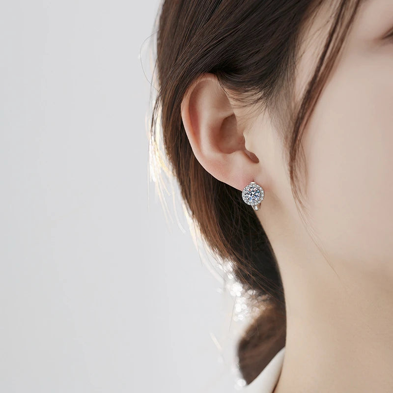 Solitaire Moissanite Hoop Earrings in 925 Silver