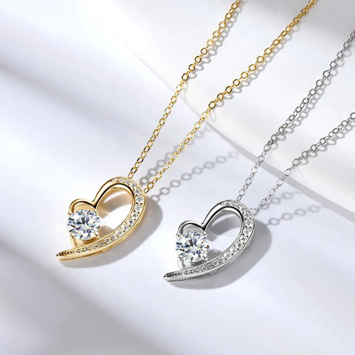 Asymmetric Open Heart Moissanite Sterling Silver Necklace