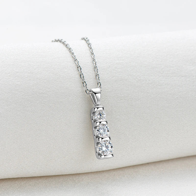 Three Stone Bar Pendant Necklace Dainty Chain