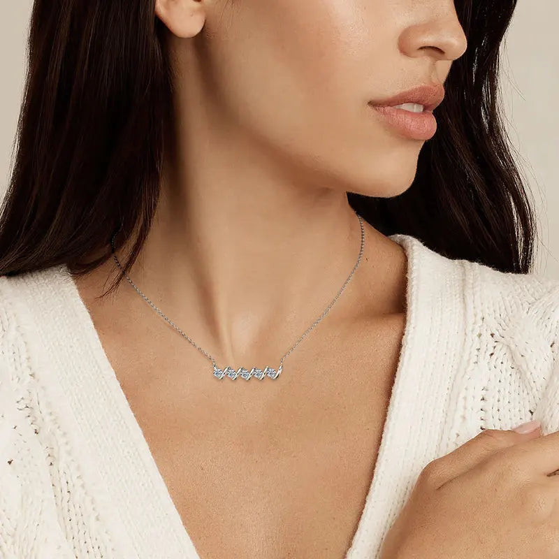 Wave Design Five Stone Gold Silver Pendant Necklace