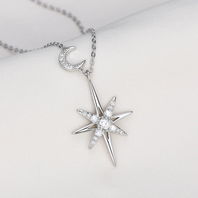 Dainty Celestial Star Moon Cz Pendant Necklace
