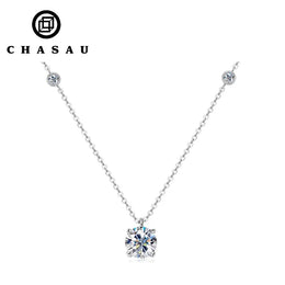 D Color Moissanite 4-Claw Sterling Silver Adjustable Necklace