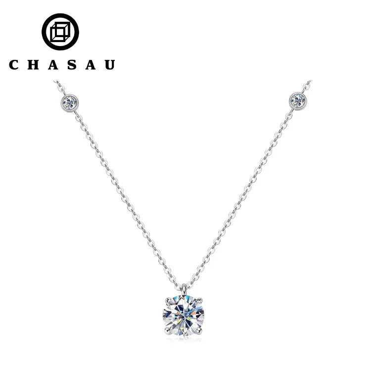 D Color Moissanite 4-Claw Sterling Silver Adjustable Necklace