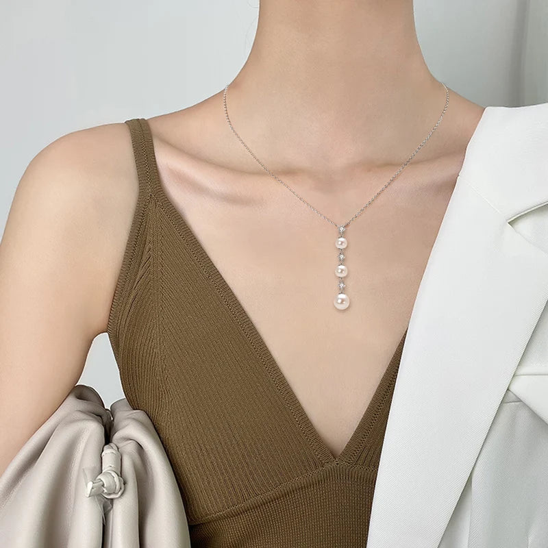 Three Pearl Drop Cubic Zirconia Necklace