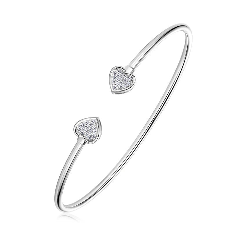 Open Cuff Bangle with Pave Heart Ends