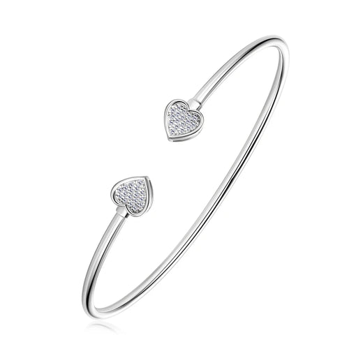 Moissanite Pavé Heart Open Cuff Bangle