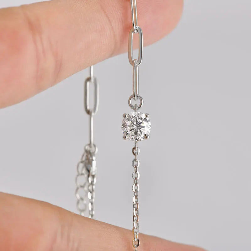 Moissanite Paperclip Chain Solitaire Bracelet