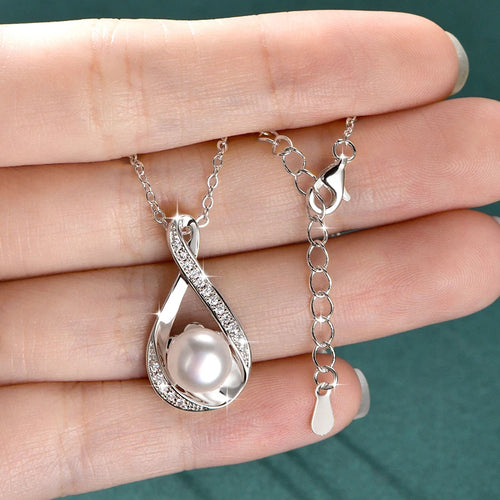 Freshwater Pearl And Moissanite Infinity Necklace