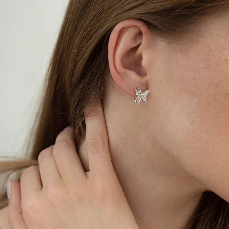 Moissanite Pavé Butterfly Huggie Hoop Earrings