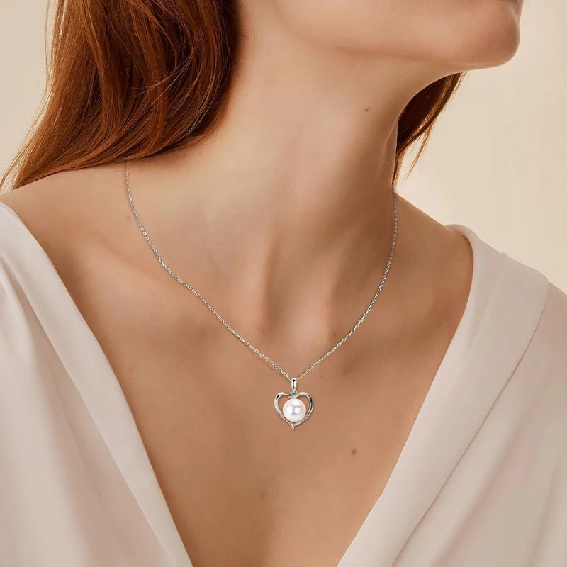 Heart Shaped Pearl and Stone Pendant Necklace with Chain
