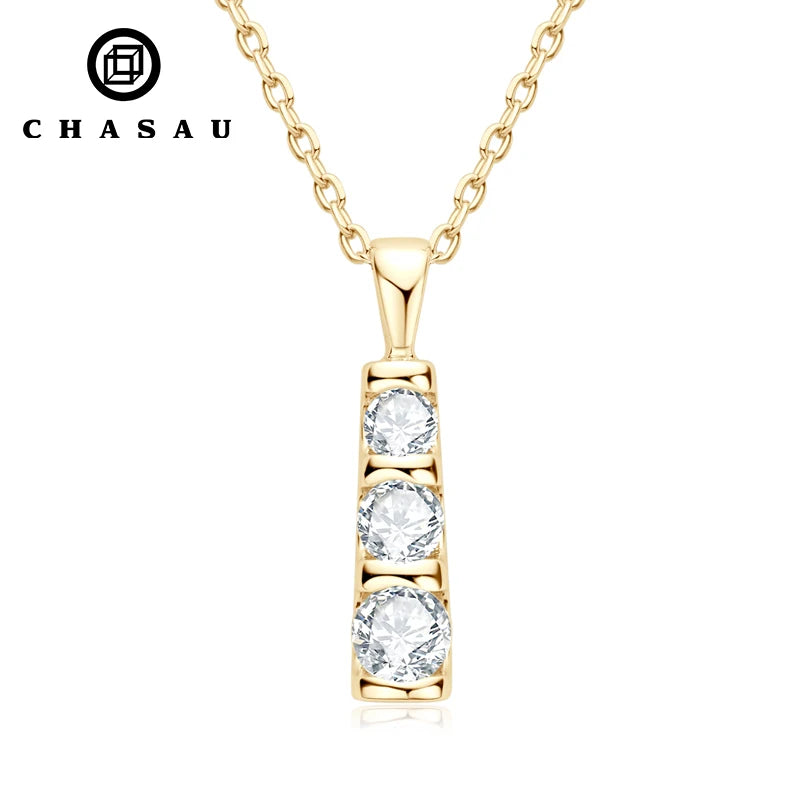 Three Stone Bar Pendant Necklace Dainty Chain
