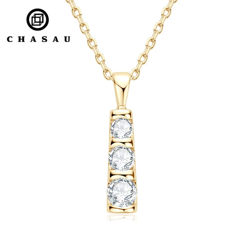 Three Stone Bar Pendant Necklace Dainty Chain