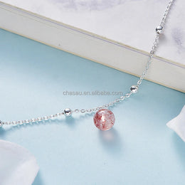 925 Sterling Silver Anklet with Crystal Charms