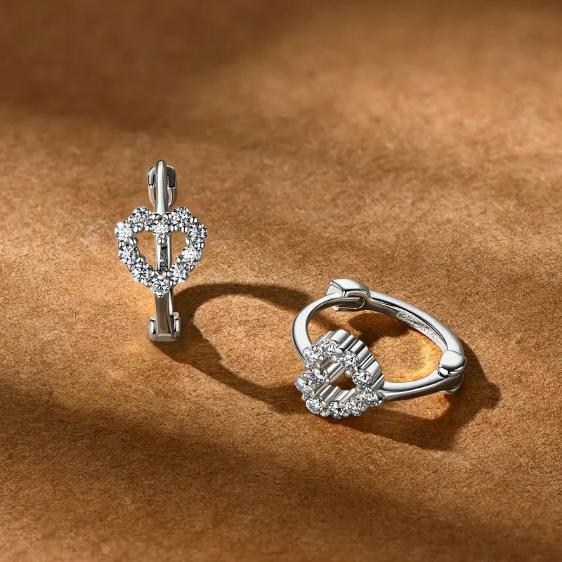 Moissanite Heart Outline Hoop Earrings