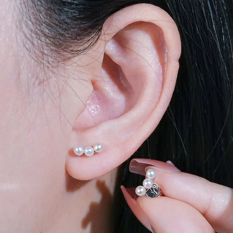Freshwater Pearl Triple Bar Stud Earrings