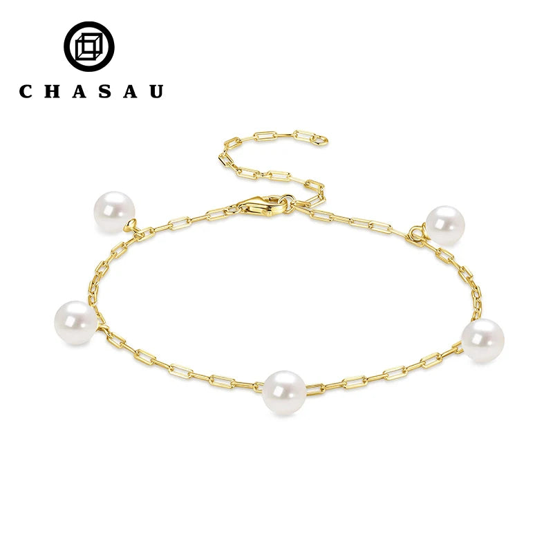 Gold-Toned Paperclip Chain Bracelet with Freshwater Pearls