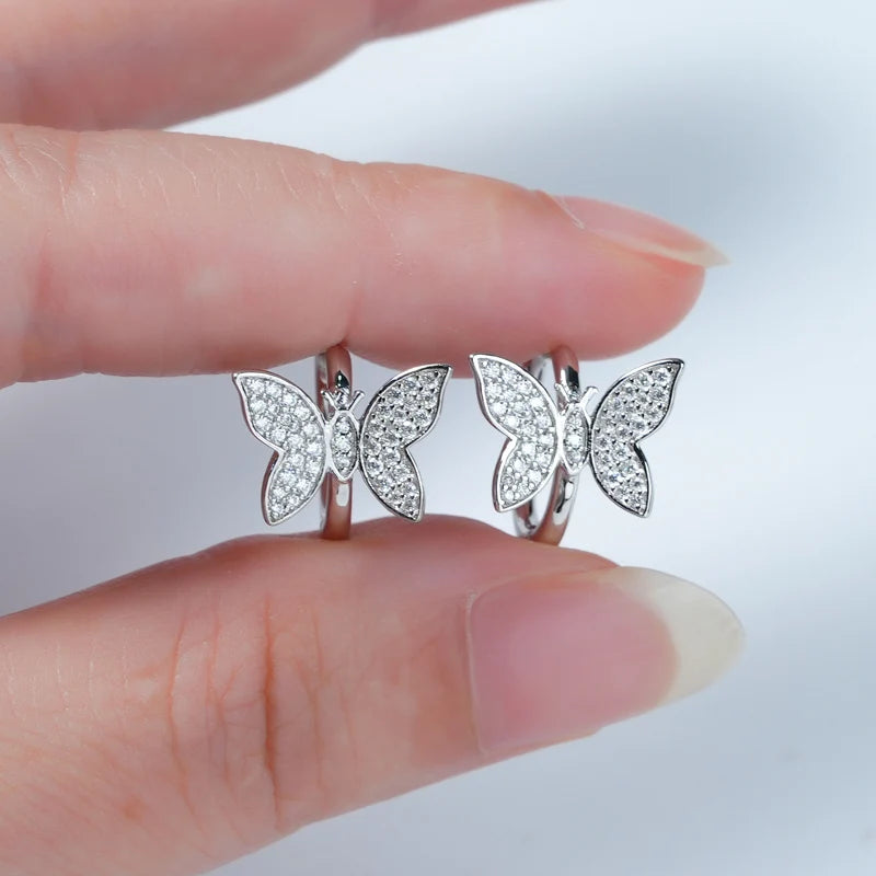 Moissanite Pavé Butterfly Huggie Hoop Earrings