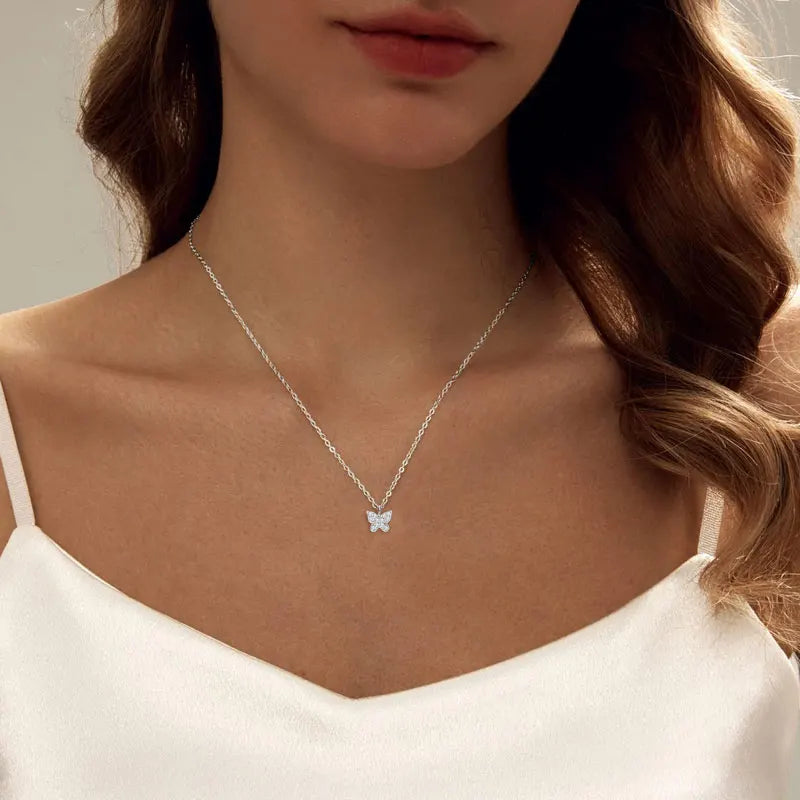 Butterfly Pendant Moissanite Dainty Chain Necklace