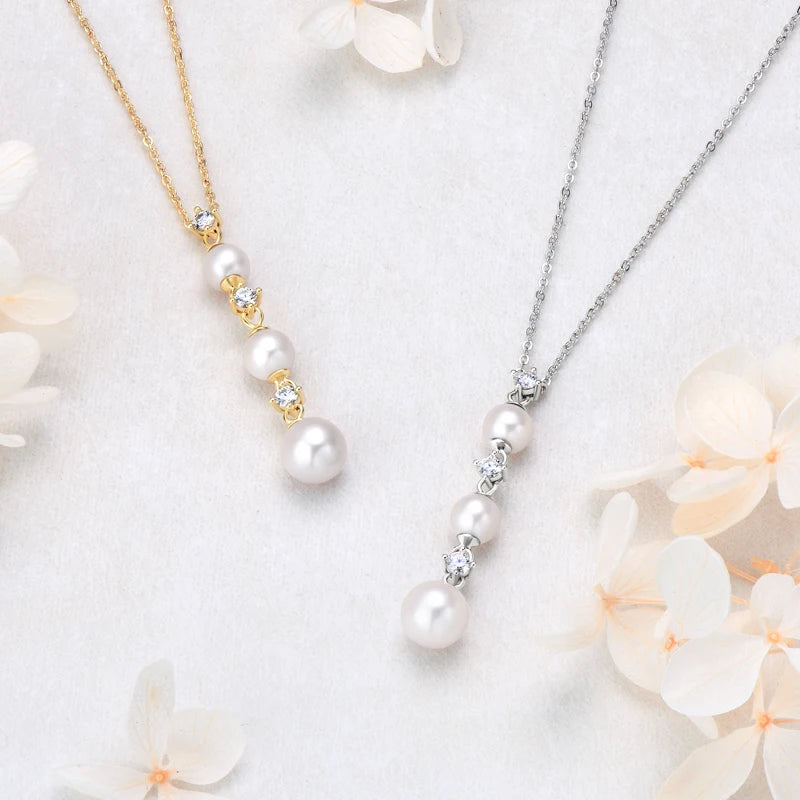 Three Pearl Drop Cubic Zirconia Necklace