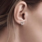 Pave Moissanite Heart Stud Earrings in Sterling Silver
