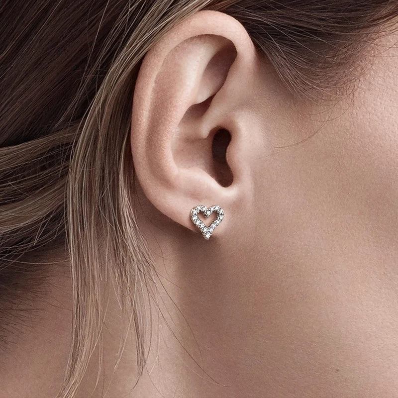 Pave Moissanite Heart Stud Earrings in Sterling Silver