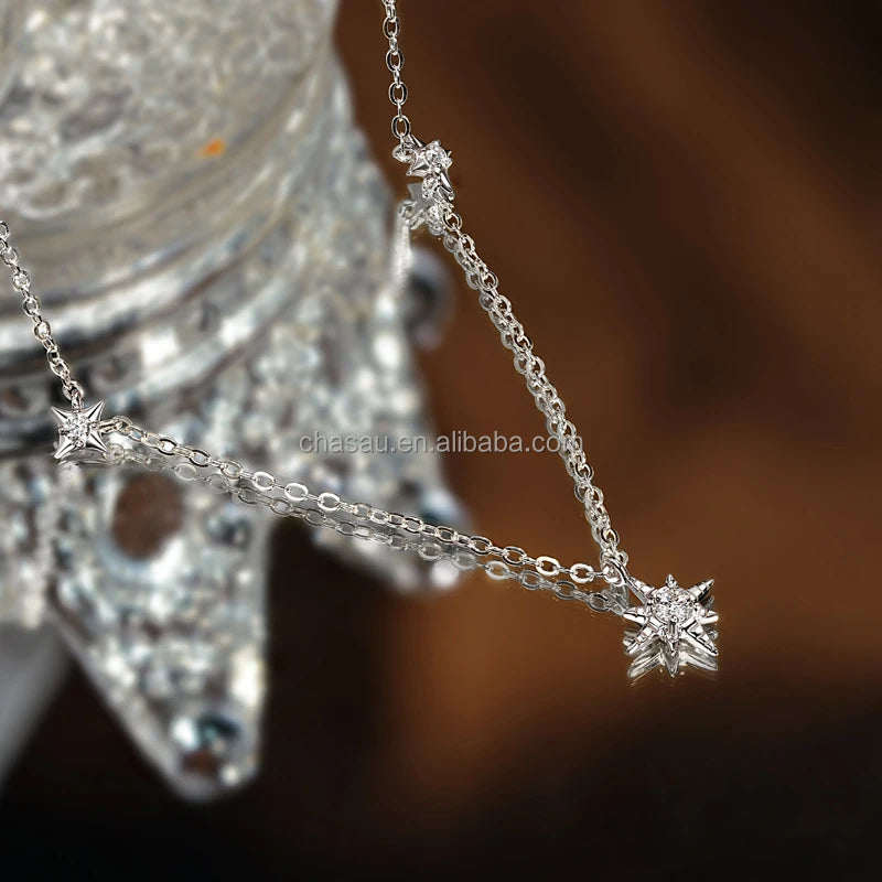 Moissanite Star Pendant Necklace in Sterling Silver