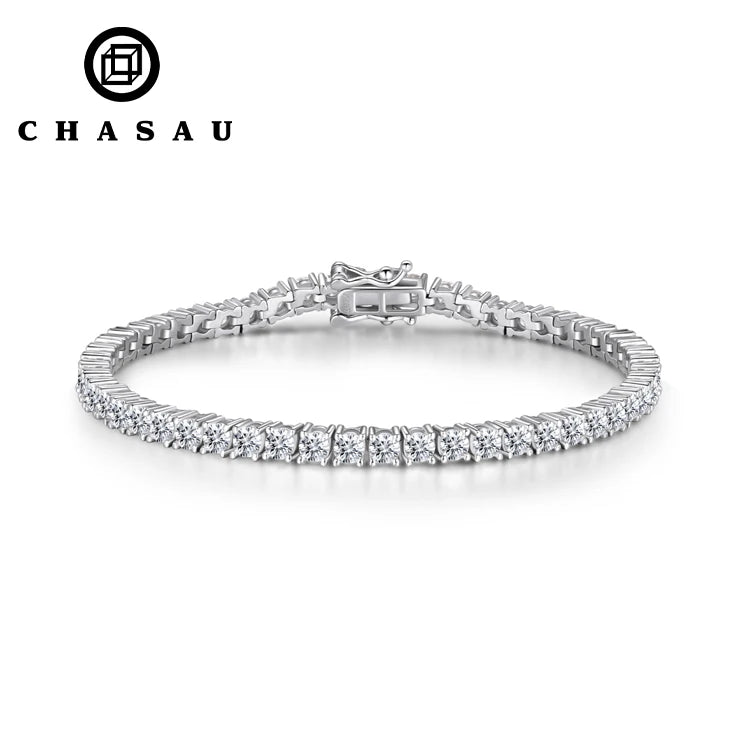 Classic Cubic Zirconia Silver Tennis Bracelet with Box Clasp