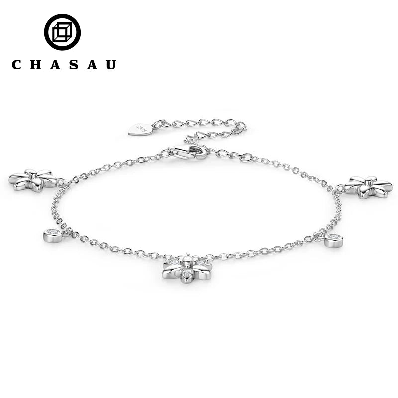Dainty Flower Moissanite Sterling Silver Chain Bracelet