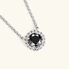 Silver Halo Black Moissanite Round Pendant Necklace