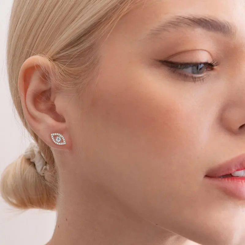 Dainty Moissanite Eye Stud Earrings