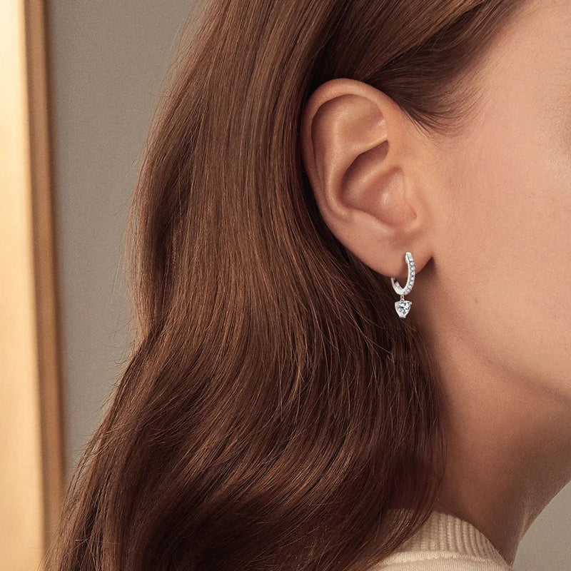 Moissanite Heart Dangle Hoop Earrings