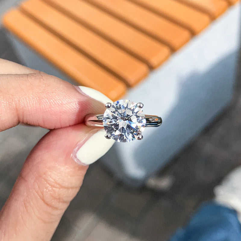 Round Cubic Zirconia Four Prong Solitaire Ring