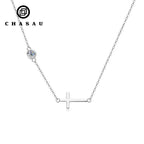 Sideways Moissanite Cross Necklace in Sterling Silver