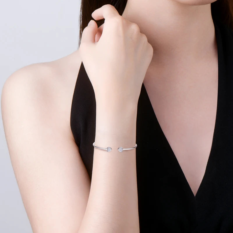 Open Cuff Bangle with Pave Heart Ends