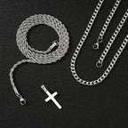 Men's Layered Cuban Rope Chain Cross Necklace