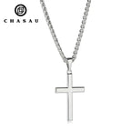 Polished Silver Cross Pendant Necklace Wheat Chain