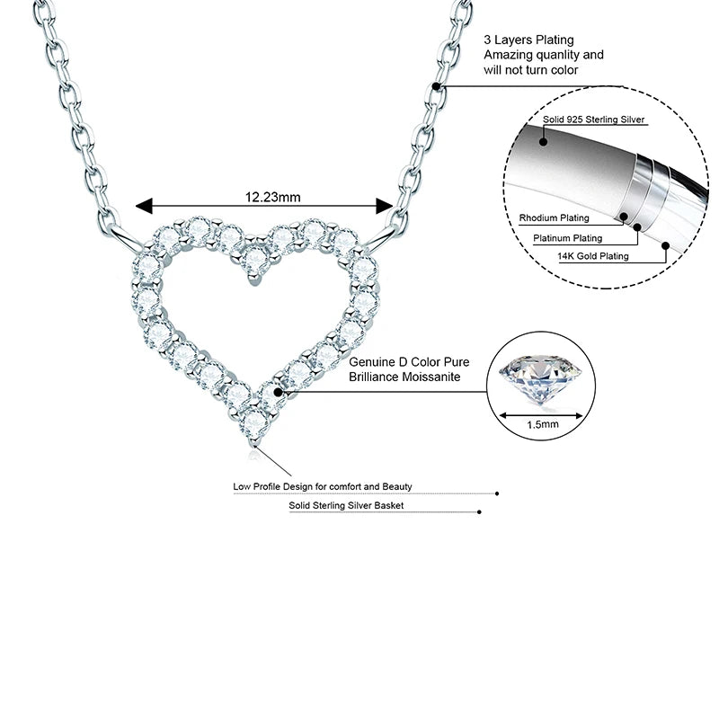 Moissanite Heart Outline Pendant Necklace