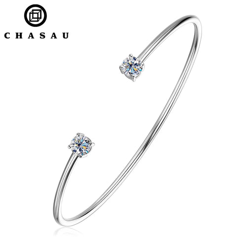 Open Cuff Bangle with Round Solitaire Gemstones