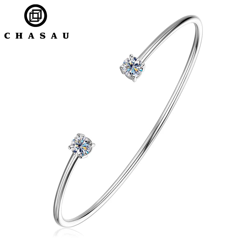Open Cuff Bangle with Round Solitaire Gemstones