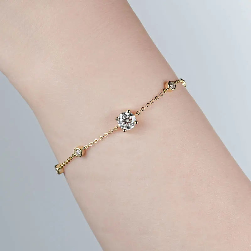 Dainty Round Stone Adjustable Chain Bracelet