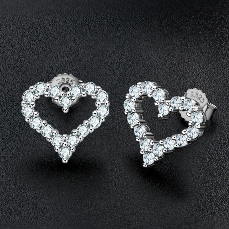 Sterling Silver Moissanite Open Heart Necklace Earrings Set