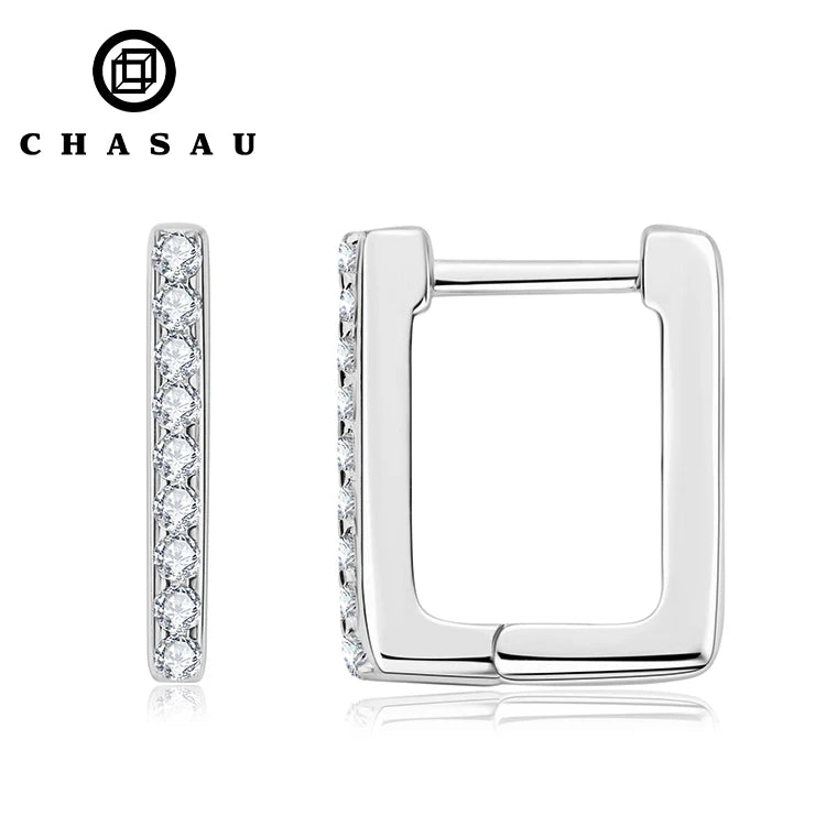 Pave Moissanite Square Hoop Earrings in 925 Silver