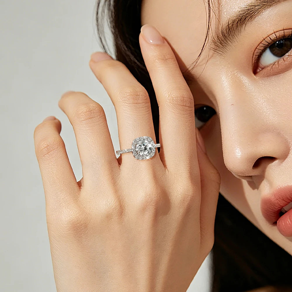 Square Halo Moissanite Engagement Ring