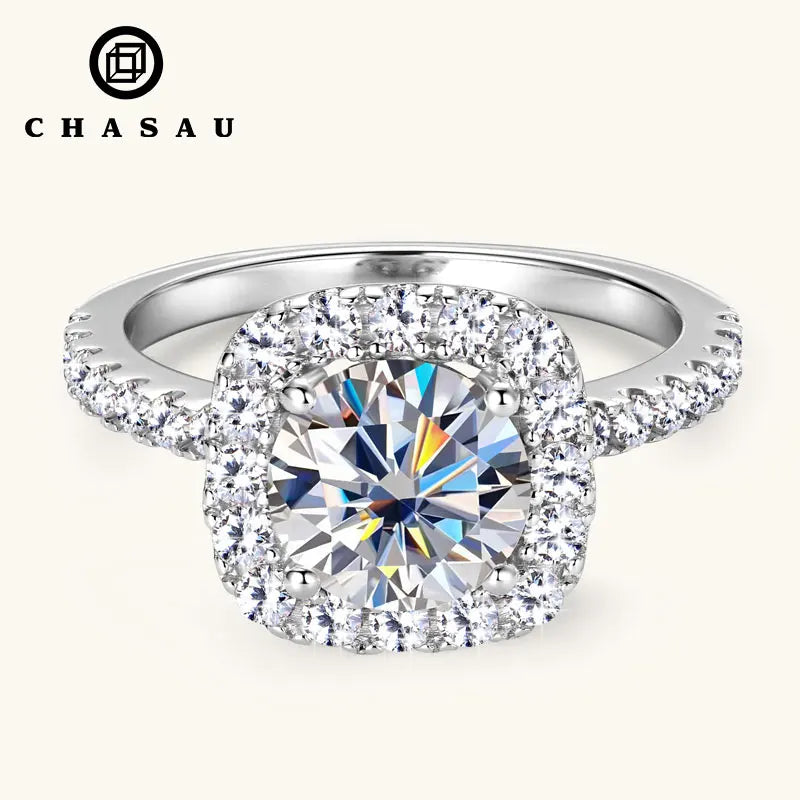 Square Halo Moissanite Engagement Ring
