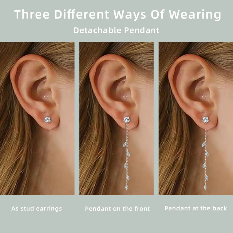Detachable Moissanite Leaf Dangle Stud Earrings