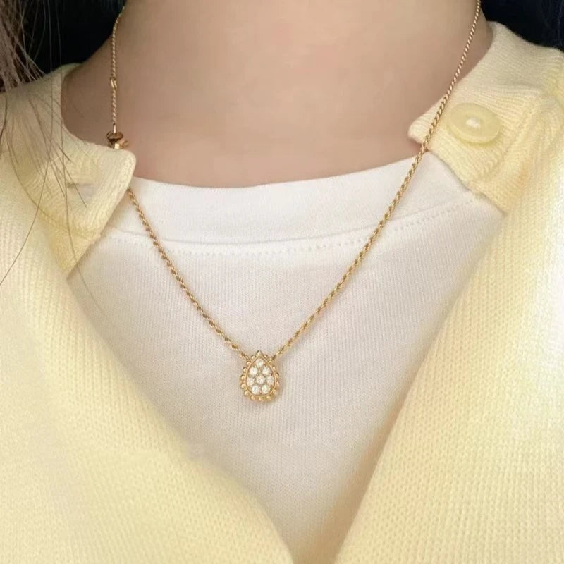 Gold Plated Teardrop Cubic Zirconia Rope Chain Necklace
